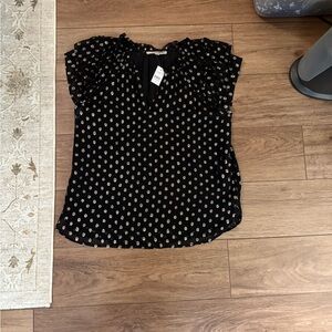 LOFT Black Blouse with White Dots